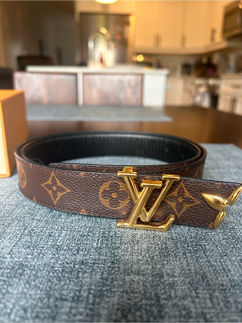 Louis Vuitton LV monogram belt - brown/gold and black - excellent condition